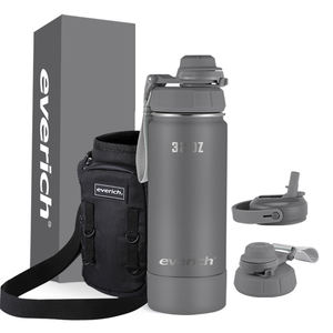 热瓶多盖可用运动不锈钢水瓶，带袖袋 - Product Image 1