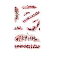 20 feuilles d'autocollants de tatouage temporaire imperméables, motif coupure cousue, plaie sanglante d'horreur pour le visage, Halloween