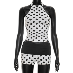 Viviblook C26ST114 Conjunto Sexy de Verano para Mujer, Top sin Mangas con Cuello Halter y Estampado de Puntos, Shorts Casuales, Conjunto de Dos Piezas - Product Image 4