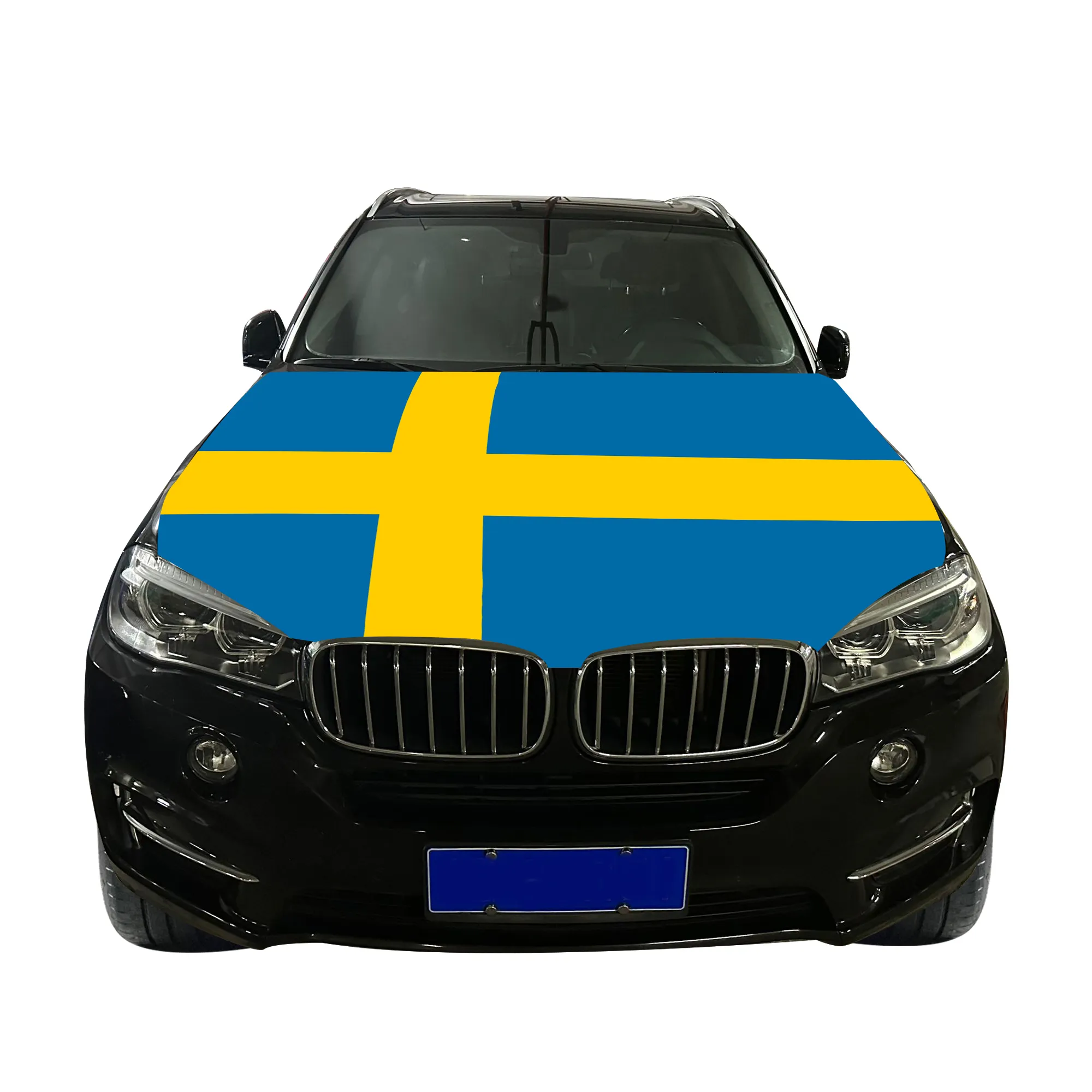 Copri cofano auto in poliestere di alta qualità svezia di alta qualità bandiera paesi copertura cofano auto bandiera