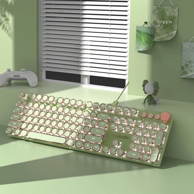 Retro Mechanical Keyboard with Round Keycaps PBT Keycaps Metal Panel Wired USB Gaming Keyboard for Computer Laptop Office