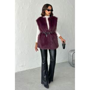 Gilet matelassé d'hiver Topshow en fausse fourrure tricotée avec col à capuche, grande taille, logo personnalisé, longueur courte, vente en gros - Product Image 6