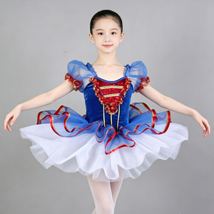 Vestido <span class=keywords><strong>de</strong></span> Ballet con Lentejuelas y Mangas Abullonadas para Niñas, Color Rojo, Azul y Dorado, con Volantes, Traje Clásico <span class=keywords><strong>de</strong></span> <span class=keywords><strong>Bailarina</strong></span> para Competencia - Product Image 1