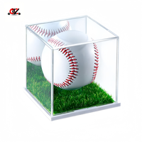 Support de baseball transparent durable en forme de cube avec boîte de présentation et base en bois, boîte de présentation pour un seul ballon autographié