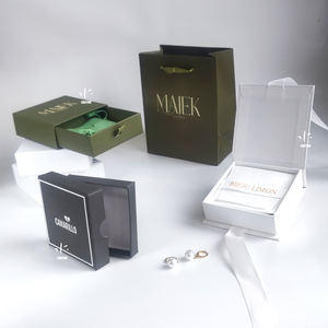 Boîte à bijoux cadeau en papier de carton rigide à glissière avec logo personnalisé vert herbe unique Boîte à bijoux à <span class=keywords><strong>tiroir</strong></span> Emballage de boucles d'oreilles et de colliers - Product Image 5