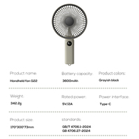 Ventilateur pliable Pluska G22, 3600 mAh, rechargeable, grand débit d'air, indicateur de batterie numérique, ventilateur portable avec trou de suspension