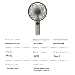 Pluska G22 Foldable <b>Fan</b> 3600mAh Rechargeable Large Airflow Digital Battery Indicator <b>Handheld</b> <b>Fan</b> with Hanging Hole - Product Image 6