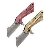 Couteau pliant en acier Damas, lame courbée à pointe carrée à motif ondulé, manche G10, couteau pliant EDC pour le camping en plein air