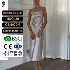 Vestido Midi de Satén Color Champán para Mujer, Modelo 2026, Cuello Cuadrado, Sin Mangas, Ajustado, Formal, Servicio Personalizado OEM ODM - Product Image 1