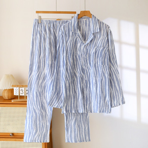 Pijama <span class=keywords><strong>de</strong></span> Gasa 100% Algodón para Mujer, Estampado <span class=keywords><strong>de</strong></span> Cebra, Manga Larga, con Botones, Ropa <span class=keywords><strong>de</strong></span> Dormir, 2 Piezas, Estilo Old Money - Product Image 4