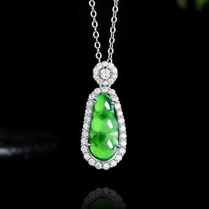 Pendentif haricot en jadéite naturelle verte, incrustation argent S925, accessoires de mode pour femmes, bijoux avec certificat d'évaluation D878 - Product Image 1