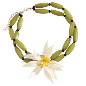 Personalizado al por mayor de moda de lujo conjunto de joyería de doble pila de flores blancas estambres flor grande pendientes Collar Choke pulsera - Product Image 5