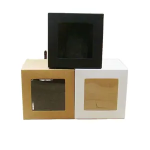 黑色廉价可回收设计花式Cajas De纸盒conventana悬袋牛皮纸礼品盒透明窗盖，带定制徽标