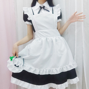 Tablier de demoiselle d'honneur de style japonais, noir et blanc, en coton, pour usage quotidien, costume de cosplay pour femme, lavable en machine - Product Image 2
