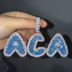 Dropshipping Cut Baby Blue Cubic Zirconia <span class=keywords><strong>pietre</strong></span> con <span class=keywords><strong>nome</strong></span> ciondolo personalizzato gioiello con <span class=keywords><strong>nome</strong></span> personalizzato - Product Image 2