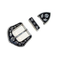 Ensemble de 3 pièces : Boucle de ceinture en alliage de style européen et américain vintage, boucle à ardillon classique sculptée, accessoires de ceinture en métal imprimé