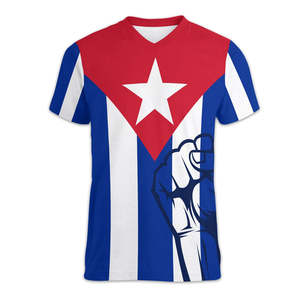 Camiseta con Cuello en V para Hombre con el Escudo de <span class=keywords><strong>Cuba</strong></span>, Mapa Cubano del Caribe, Diseño Personalizado con la Bandera de <span class=keywords><strong>Cuba</strong></span>, Camisetas Sublimadas - Product Image 1