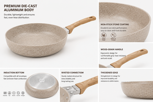 Juego de 9 utensilios de cocina antiadherentes de granito, ollas y sartenes de aluminio con asas de imitación madera y tapas de vidrio - Product Image 3