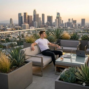 Jean en denim décontracté pour homme, coupe slim droite, respirant, délavé clair, taille mi-haute, bleu ciel - Product Image 1