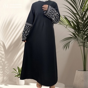 6797# Abaya Manufacturer Fashion 2024 Embroidery Linen Polyester Closed Abaya Islamic Muslim Women <b>Summer</b> Dresses - Product Image 1