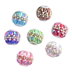 Perle Rotonde con Strass a Foro Largo, Perle Avvolte in Tessuto, Distanziatori per Penne Fai da Te, Portachiavi, Catenine per Telefono, Ciondoli per Borse, Accessori per Gioielli - Product Image 5