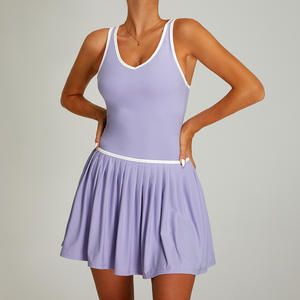 ชุดเดรสเทนนิสเอวสูง แห้งเร็ว จับจีบ มีกางเกงซับในในตัว - ชุดลำลองสำหรับเล่นกีฬา โยคะ ฟิตเนส มีโลโก้ด้านหน้าและกระเป๋า - Product Image 4
