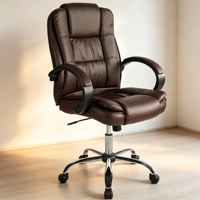 Chaise de bureau de direction en cuir noir rembourré, réglable en hauteur, avec support ergonomique pour le personnel et les cadres