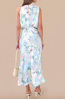 Robe longue de soirée élégante PRETTYGARDEN pour femme, collection été 2026, motif floral vintage, en satin de polyester, sans manches, col montant, importée