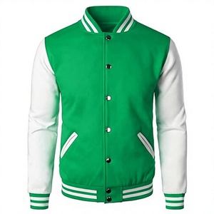 Veste universitaire pour homme en molleton vert et blanc, coupe classique, col rabattu, fermeture boutonnée, motif uni, polyester, pour l'automne - Product Image 1