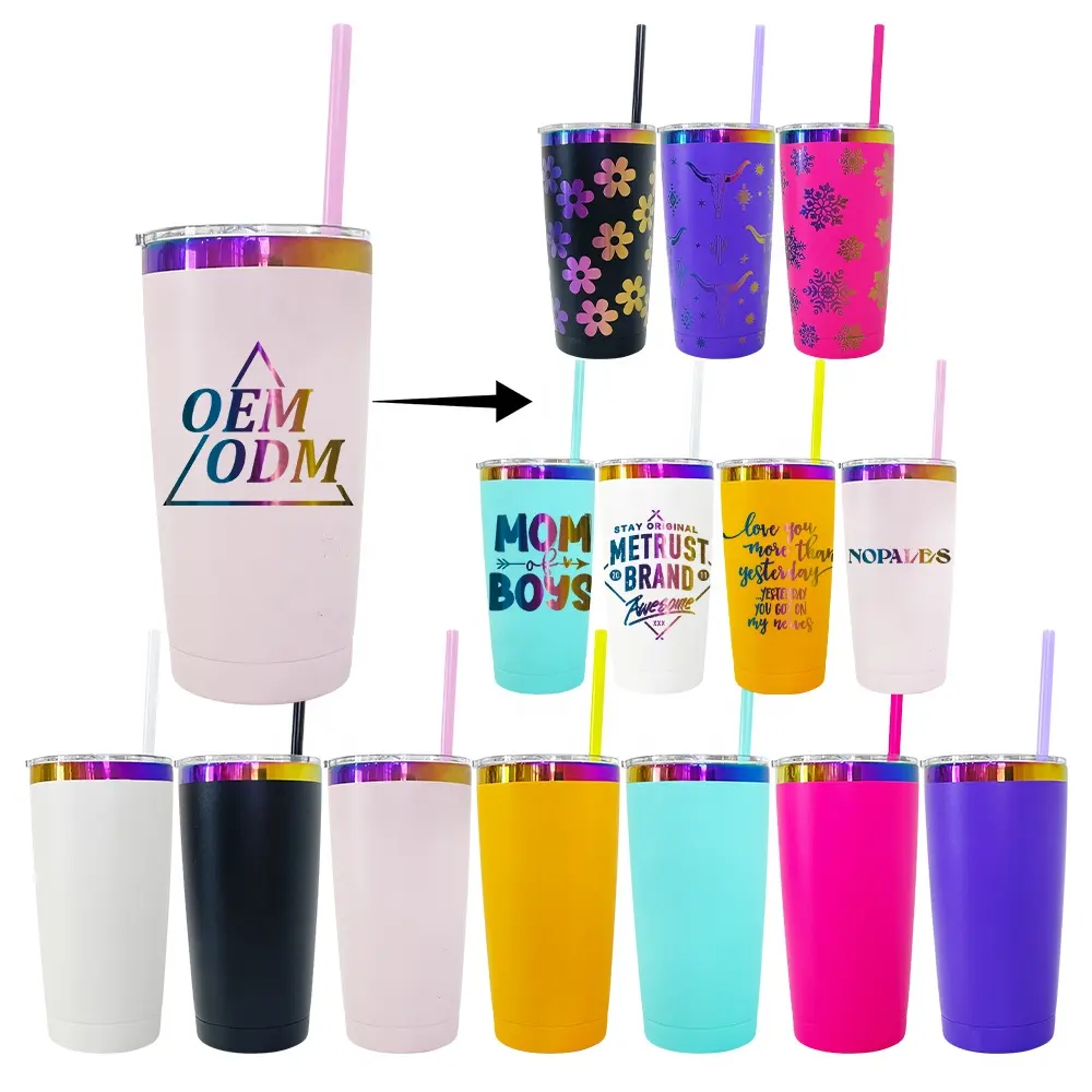 Özel logo hediyeler açık lazer gravür çift duvarlı su şişesi 20oz gökkuşağı kaplama quencher tumbler sevgilisi için hediyeler