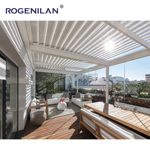Gazebo <span class=keywords><strong>de</strong></span> Aluminio Ajustable Eléctrico para Jardín Rogenilan AS2047, Pérgola Exterior <span class=keywords><strong>con</strong></span> Puertas Corredizas <span class=keywords><strong>de</strong></span> Vidrio - Product Image 4
