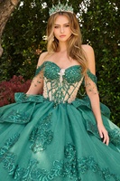 Robe de bal sans bretelles, épaules dénudées, illusion verte, appliqués floraux, robe de bal Quinceanera NYA00130