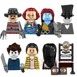 KF6175 seri tema horor hadiah mainan Chucky Hannibal Michael Myers blok bangunan figur plastik untuk anak-anak mainan pendidikan