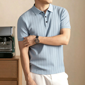<span class=keywords><strong>Polo</strong></span> da Uomo di Alta Qualità, Traspirante e Assorbente, in Maglia <span class=keywords><strong>Jacquard</strong></span> a Maniche Corte, Tinta Unita, per Uso Casual - Product Image 2