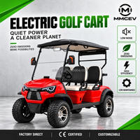 Voiturette de golf électrique rouge 2+2 places avec pneus tout-terrain et plateforme arrière pour le transport sur propriétés privées