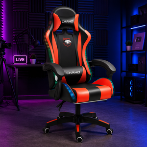 <span class=keywords><strong>Chaise</strong></span> de jeu ergonomique en cuir PU au design moderne pour l'e-sport, avec éclairage RGB, inclinable, hauteur réglable, repose-pieds inclus - Product Image 1