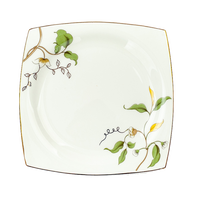 Assiette plate de 8 pouces à motif végétal de haute qualité, plateau de service carré pour plats froids, assiette en porcelaine fine