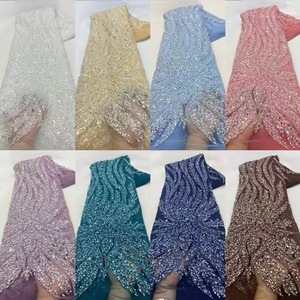 Dentelle Guipure Rouge Nigériane 2024 avec Perles et Paillettes, Tissu Brodé Aso Ebi pour Mariage Africain - Product Image 5