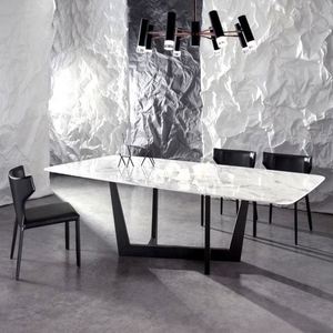 2024 thời trang Dinning đá cẩm thạch hàng đầu bữa ăn tối Thiết lập đơn giản màu đen kim loại chân phòng đồ nội thất bàn ăn với 6 ghế - Product Image 3