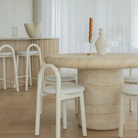 Table à manger ronde moderne de luxe en travertin, base en pierre naturelle, pour salle à manger, salon, hôtel