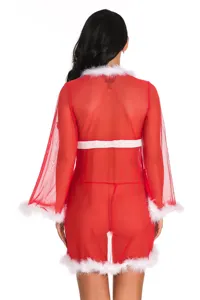 2021 Europäische und amerikanische Plus Size Unterwäsche Mesh sexy Dessous Front Cardigan Pyjamas Urlaub Weihnachts kleidung