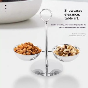 Nampan Sajian Camilan 2-4 Wadah dari Baja Anti Karat dengan Stand untuk Kacang, Permen, Buah, Saus Celup, Pesta, BBQ, Piknik, Set Portabel dan Dapat Ditumpuk - Product Image 1