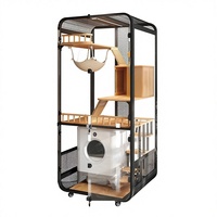 Cage pour chat en bois massif, grande, intérieure/extérieure, fermeture à bouton, maison pour animaux de compagnie écologique, empêche les chats de gratter, contient la litière, nid pour la maison