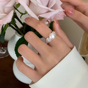 S925 Sterling Silver Pearl <b>Ring</b> Women Adjustable <b>Open</b> Design Elegant Everyday Wear Ball Shape Bezel Setting Jewelry - Product Image 3