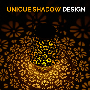 Solar Powered Lantern <b>Light</b> Metal Cutout Hanging Solar Lantern Auto On/Off LED Decorative <b>Light</b> <b>for</b> Patio Garden <b>Pathway</b> - Product Image 3