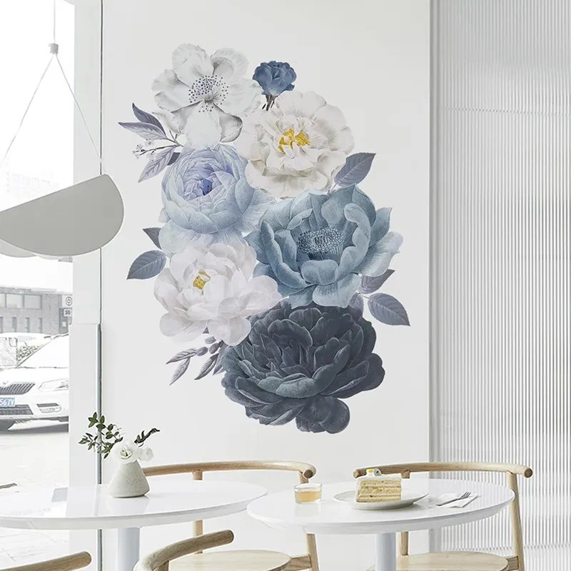 Peony Flower Wall Stickers For Living Room Watercolor blue flowers wall stickers self adhesive waterproof 3d flower wall sticker