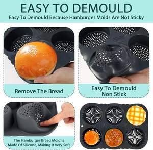Moule à <span class=keywords><strong>hamburger</strong></span> en silicone <span class=keywords><strong>de</strong></span> qualité alimentaire à 6 cavités, moule à <span class=keywords><strong>pain</strong></span> antiadhésif, résistant à la chaleur, lavable au lave-vaisselle, <span class=keywords><strong>pain</strong></span> à <span class=keywords><strong>hamburger</strong></span> fait <span class=keywords><strong>maison</strong></span> - Product Image 5