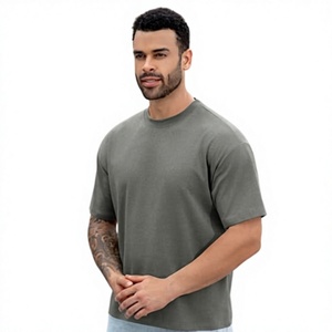 Men's Oversized Eco-Friendly Breathable <b>Grey</b> Cotton <b>T</b>-<b>Shirt</b> Short Sleeve O-Neck Casual Fit Solid Color Jersey Knitted Loose - Product Image 3