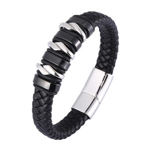 Venta al por mayor Popular de gama alta de los hombres de acero inoxidable titanio acero tejido pulsera de cuero estilo Europeo Americano inspirado budismo - Product Image 1