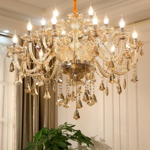 Lámpara de Araña de Cristal con Acabado Dorado, Base para Bombilla E26, LED Blanco Cálido de 3500K, Altura Ajustable, Regulable, Lámpara Colgante Grande para Sala de Estar - Product Image 4